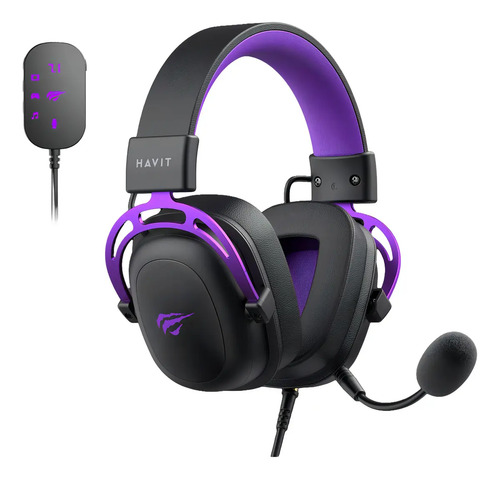 Headset Gamer Havit H2002c+u Usb P2 Drivers 53mm Cor Preto E Cor preto e roxo