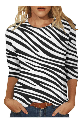 Blusa L Para Mujer Estampada A La Moda, Longitud Media, Mang