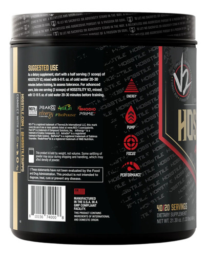 Hosstile Bloodshot Stim Free 40 Servicios 700 Gr Sabor Sour Peach