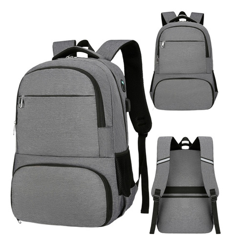 Mochila Para Laptop 15 Pulgadas 35l Antirrobo E Impermeable Gris Oscuro Liso