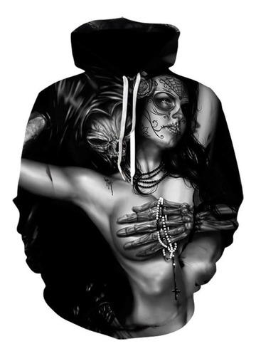Sudadera Dark Digital Print Devil Couple Hug Fashion Trend 