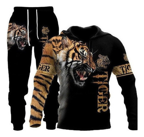 Sudadera Con Capucha Y Estampado 3d De León Y Tigre