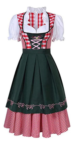 Vestido De Mujer Alemana Dirndl A Cuadros Del Oktoberfest De