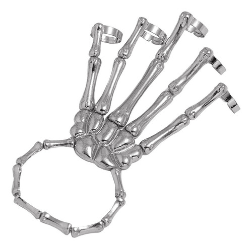 C Pulseira De Mão Esqueleto Ajustável Com Anéis Halloween