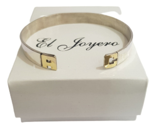 Imagen 5 de 9 de Pulsera Media Esclava Inicial Y Corazón 8mm Plata 925 Oro18k