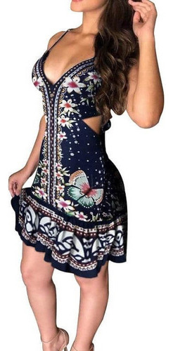 Vestido Con Tirantes Calados Y Estampado Floral De Hojas1