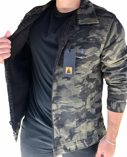 Imagem 3 de 9 de Jaqueta Sarja Jeans Masculina Forro Com Pelo Premium