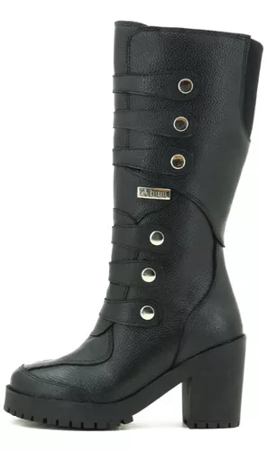 Bota Feminina Motocicl Roqueira Couro Atron