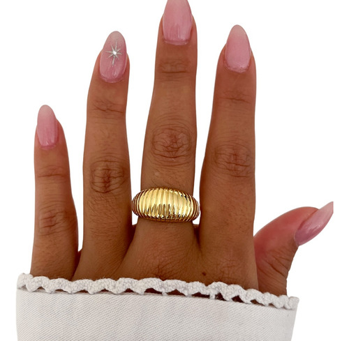 Anillo Inflado Chunky Tendencia Tramado Textura Acero Dorado Dorado 8