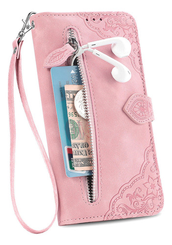 Funda De Piel Emboss Flowers Con Cremallera Para Redmi Note