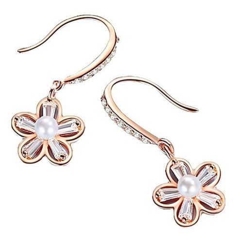 Aretes Plata Esterlina Perla Flor Colgante Mujer Regalo