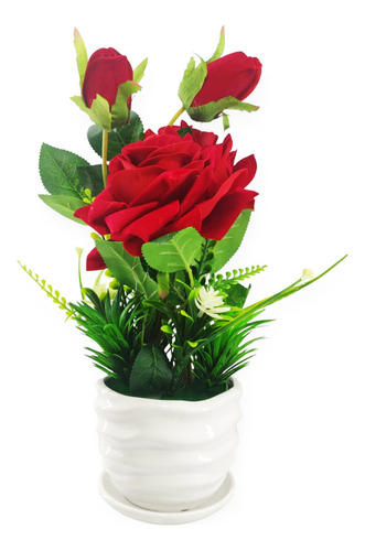 Rosas Artificiales Con Maceta  Decoracion Regalo 14 Febrero
