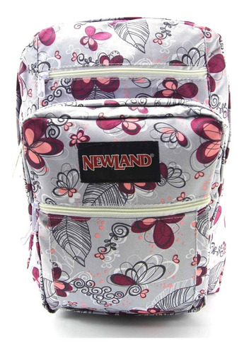 Mochila De Costas Newland Costas Flores 1017005 Cor Cinza Desenho do tecido Floral