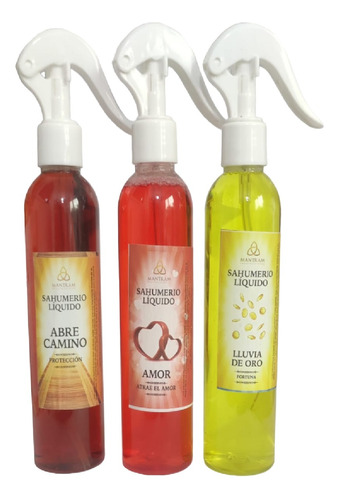 Sahumerio Liquido Abrecamino, Amor, Lluvia De Oro, Pack 3