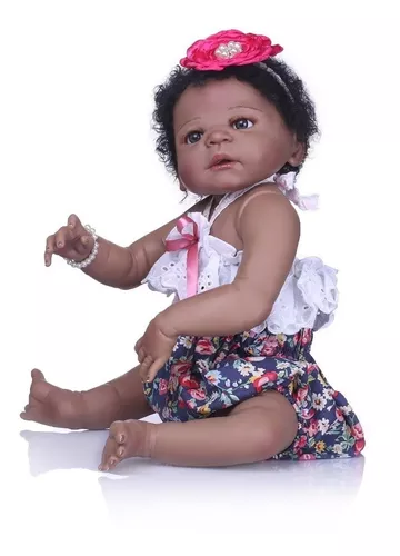 Boneca Bebê Reborn Negra Realista Malkitoys Silicone 55cm - Malki toys