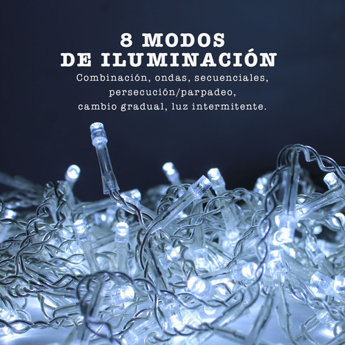 3 Series Navidad 200 Luces Led 10 Mts Blanca Fria 8 Tiempos