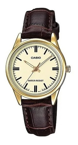 Reloj Casio Mujer Dorado Ltp-v005gl-9a Dorado Cuero Marrón