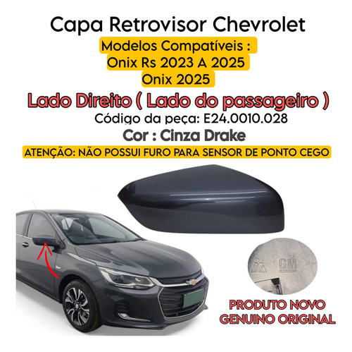 Capa Retrovisor Onix Rs 2023 2024 2025 Cinza Drake Direito
