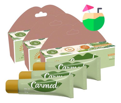 Kit 3 Carmed Água De Coco Protetor Labial Fps 30 Hidratante
