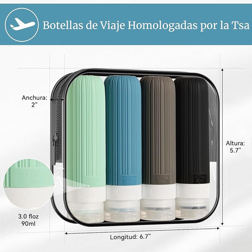 Juego De 4 Botellas De Viaje De Silicona,con Etiqueta