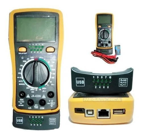 Imagen 2 de 3 de Multímetro Tester Digital + Probador Cable Usb Utp Rj 11-45