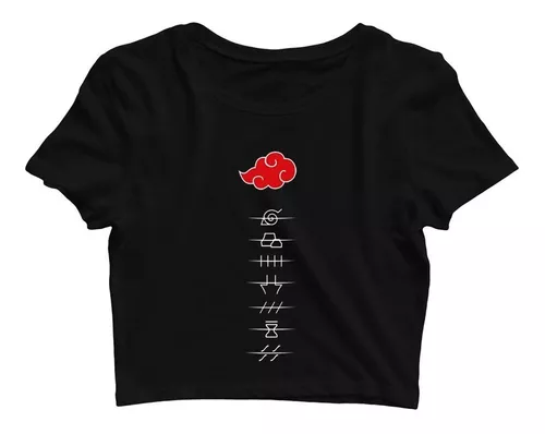 Cropped Camiseta Feminino Akatsuki Naruto Aldeias Nuvem Top!
