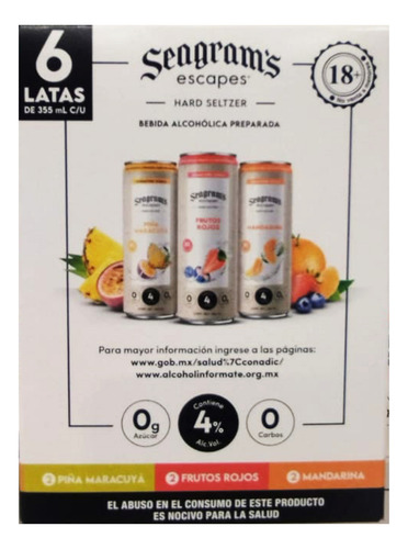 Bebida Hard Seltzer Seagrams 6 Piezas
