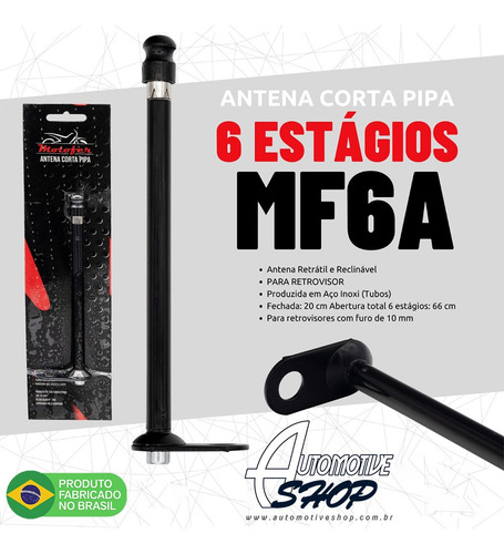 Imagem 4 de 4 de Antena Corta Pipa Moto Retrátil Retrovisor Aço Inox 7/8 Pto