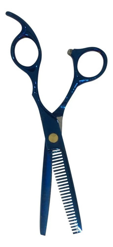 Kit Tijera Filo Navaja + Pulir Barbero Peluqueria 6 Azul 9c