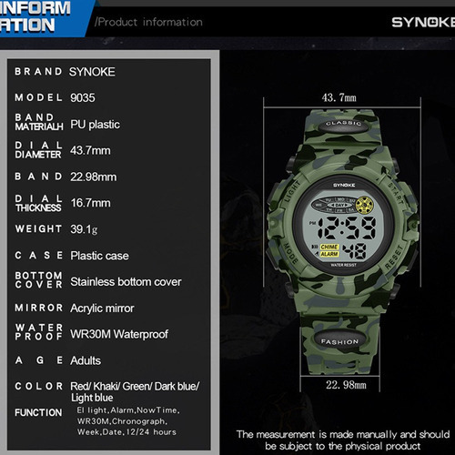 Reloj Electrónico Digital Para Exteriores Synoke Fashion Color De La Correa Caqui