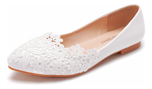 Zapatos Blancos Planos Mujer De Encaje De Fiesta Bodas