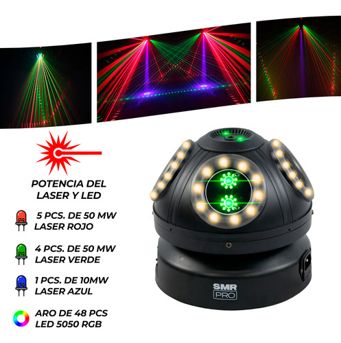 Laser Giratorio Ridik Rgb Con Aro Led Rgb 5050 Dmx Dj Luces