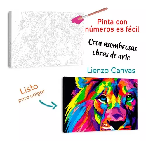 Kit Cuadro Pinta Por Números Fácil León Colores Pinturas