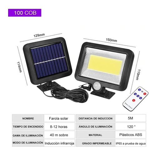 Lampara Solar Led De Pared Recargable Para Exterior Jardín