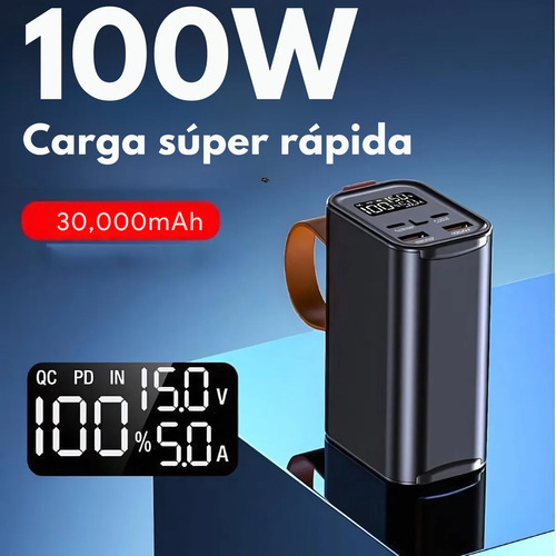 Power Bank 30,000mah 100w Carga Rapida + Panel Solar 21w Negro