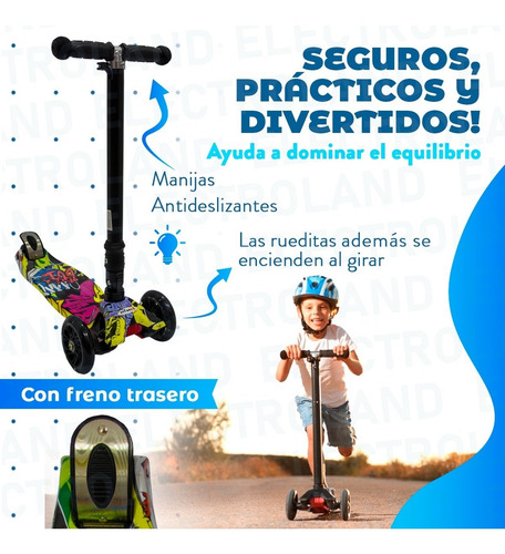 Imagen 2 de 10 de Monopatin Niños Luz Led Plegable 4 Ruedas Extensible Silicon