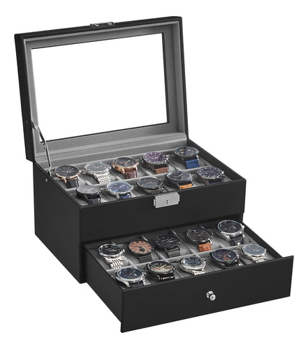 Songmics Caja De Reloj De 20 Ranuras Vitrina De Reloj Con