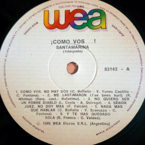 Santamarina - Como Vos! Vinilo 1989 Wea Original Cuarteto Ex Estándar