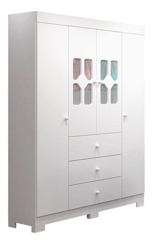 Imagem 2 de 5 de Guarda Roupa E Cômoda 4 Pts New Cristal Branco Brilho