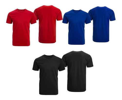 Set De 3 Poleras Hombre En Algodón; Negra, Rojo Y Azul