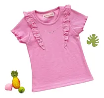 Comprar Polo Rosa De Rib Volantes De Broderi Niña  Kids Mahmelo
