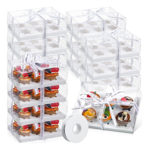 Dandat Paquete De 24 Cajas Transparentes Para Cupcakes, 6 Re
