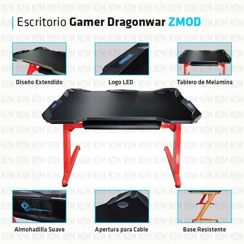 Escritorio Mesa Oficina Pc Gamer Zmod Gt-001 Luces Rgb Dragon War