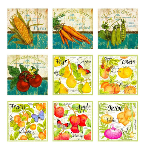 Pack 9 Letreros Metálicos 15x15 Carteles Cocina Envejecidos