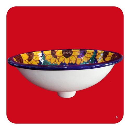 Imagen 2 de 3 de Lavabo Grande Color De Cerámica Tipo Talavera 44x36x17 Cm M4
