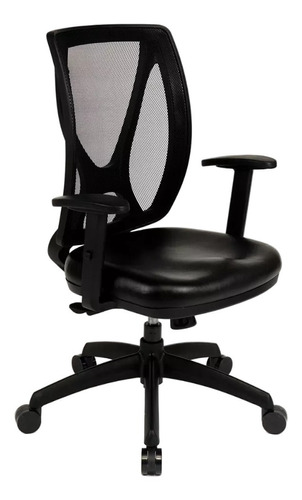 Silla de escritorio Rossi Ejecutiva alma ergonómica  negra con tapizado de cuero sintético y mesh
