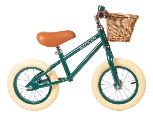 Bicicleta Sin Pedales Con Canasto Y Timbre - Marca Banwood Color Verde
