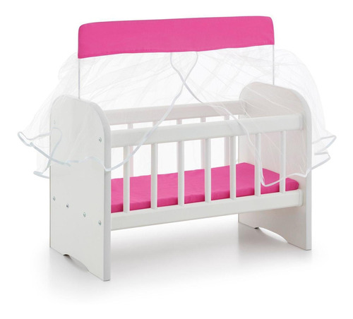 Berço Para Boneca Ninar Com Enxoval Pink