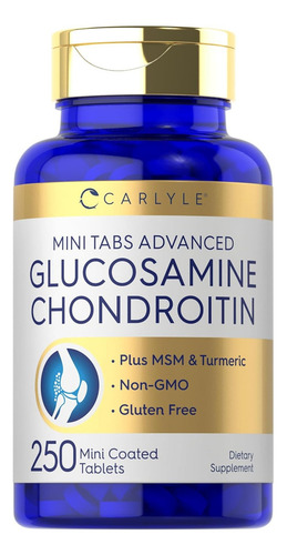 Carlyle Glucosamina Condroitina Msm Cúrcuma Con 250 Tabletas Sabor Sin Sabor