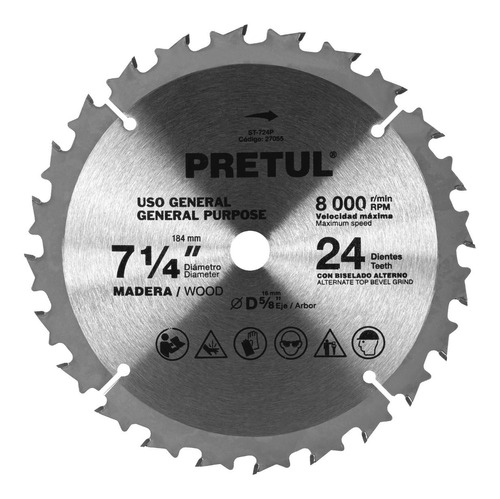 Sierra Circular P/madera 7-1/4, 24 Dientes C5/8 Pretul 27055